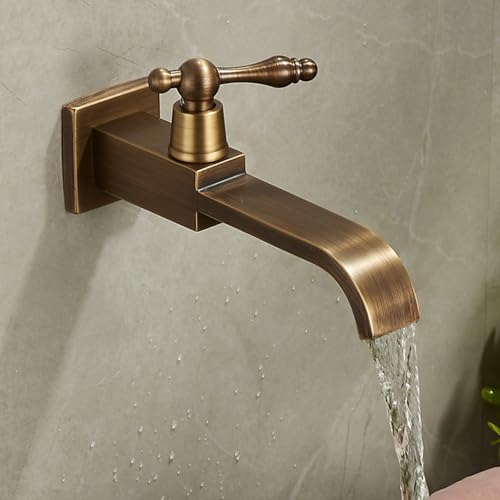 Robinet cascade mural eau froide en laiton antique pour évier et lave-mains rétro