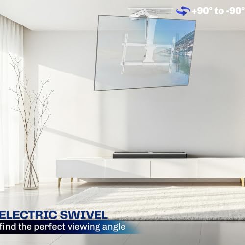 Image of VIVO Swivel Electric Ceiling TV Mount, 37-70 in Screens, MOUNT-E-FD75CW-S | White, Swiveling, Large Motorized Flip Down, Pitched Roof VESA Mount, Heavy Duty Steel, App and Voice Control, Holds 99 lbs