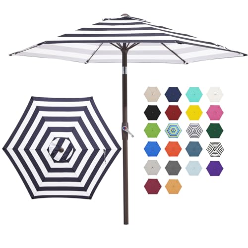 JEAREY 7.5FT Patio Umbrella Market Table Umbrella with 6 Sturdy Ribs Push Button Tilt/Crank Outdoor Umbrella for Garden Deck Backyard Pool Black & White Stripe