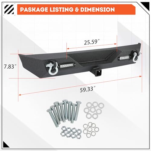 Image of ECOTRIC Rear Bumper Compatible with 1987-2006 Jeep Wrangler YJ TJ