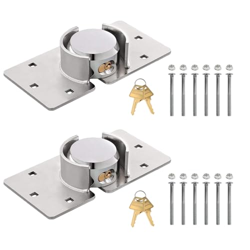 Image of 2 Pack Van Door Padlock Keyed Alike Heavy Duty Puck Lock w /Hasp | 73MM Solid Steel Hidden Shackle Padlock, Includes 4 Keys,12 bolts and nuts, for Garage, Shed, Vans, Trucks, Gates, Trailer