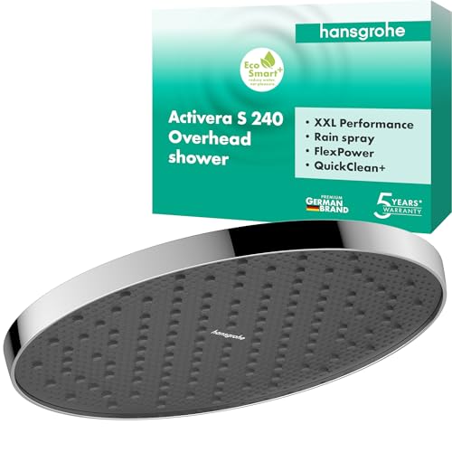 hansgrohe Activera S - wassersparende Kopfbrause (EcoSmart+), runde Duschbrause (240 mm), Regendusche mit 1 Strahlart für Wand- oder Deckenmontage, Brausekopf mit Antikalk-Funktion, Chrom, 28057000