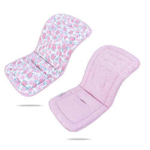 LAT Colchoneta Silla Paseo, Almohadilla Reversible para Cochecitos, Suave y Transpirable Algodón Funda Carrito Bebe Universal, Cojín Doble Cara para Silla de Auto y Carrito (Rosa Roja)