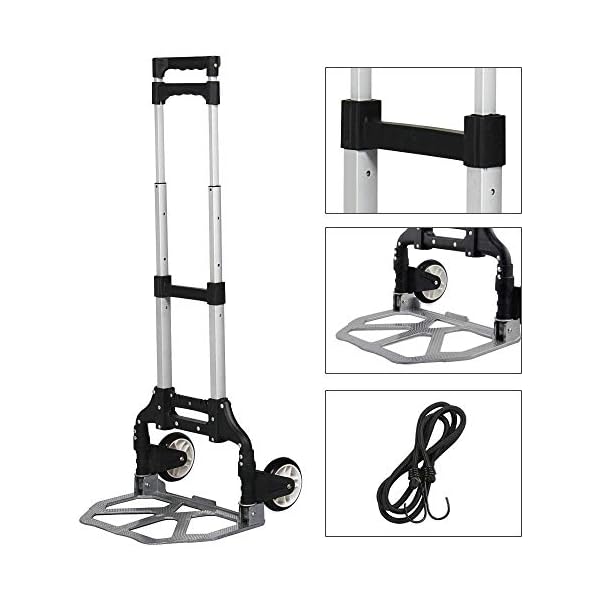 Yaheetech Sackkarre Handkarre Aluminium Transportkarre klappbar mit Ausziehbarem Teleskopgriff 100 cm Stapelkarre 75 kg belastbar – Bild 3