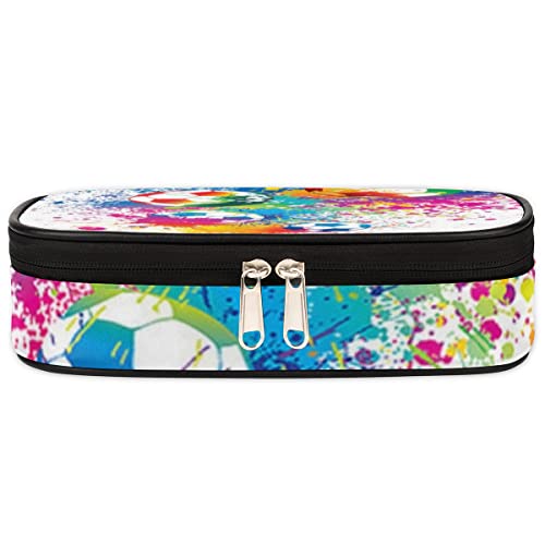 Image of Pardick Watercolor Football Big Capacity Pencil Pen Case Soccer Large Pencil Pouch with Zipper Compartments Pencil Bag for Boys Girls Adults Student Office School Supplies