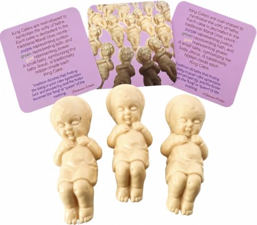 King Cake Babies Mardi Gras Baby Jesus Figurines Story Cards USA Made Set 3