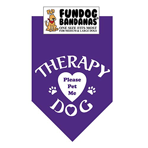 Therapy Dog Please Pet Me Bandana (One Size Fits Most for Medium to Large Dogs, Purple)