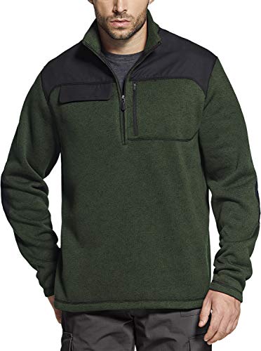 CQR Men's Thermal Fleece Half Zip Pullover, Winter Outdoor Warm Sweater, Lightweight Long Sleeve Sweatshirt, Half Zip Sweater Fleece Heather Olive, Large
