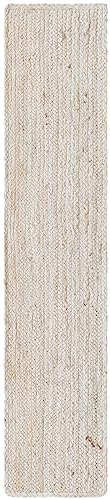 Image of Unique Loom Braided Jute Collection Area Rug - Dhaka (1' 2 inch x 6' 1 inch Table Runner, White)