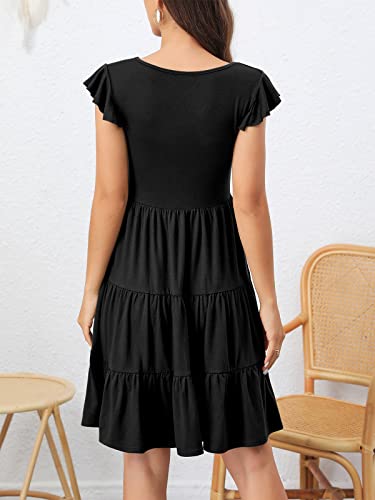 Image of Lamilus Summer Dresses for Women 2026 Ruffle Sleeve V Neck Non-See Through Tiered Babydoll Mini Dress Graduation Beach