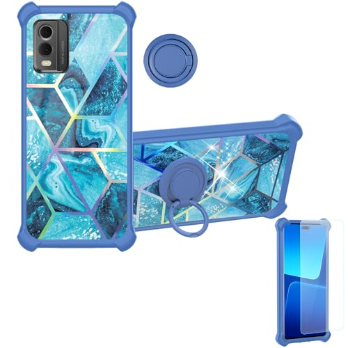 Aroepurt Case Compatible for HMD M-Kopa X1 Phone Case Cover [with Tempered Glass Screen Protector][Hard PC + Soft Silicone][Ring Support] [Colorful Reflect Light] IMDL-LS