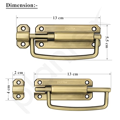 Image of Plantex Door Latch for Bathroom /Latch Lock for Main Door /Door Stopper /Baby Latch /Door Lock Latch for Home /Office Doors /Chitkani - Pack of 1 (Brass Antique)