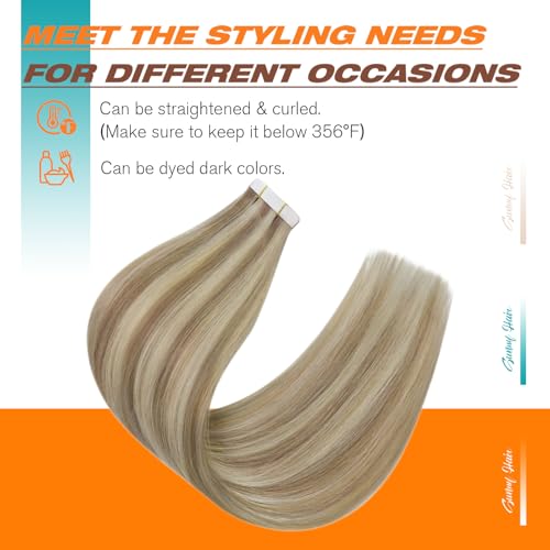 Image of Sunny Hair Tape in Hair Extensions Human Hair Blonde 20Pcs for Photo Days