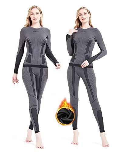 NOOYME Thermounterwäsche für Damen, Lange Unterhose, Basisschicht für Frauen, Kaltes Wetter, Schwarz/Grau, Small