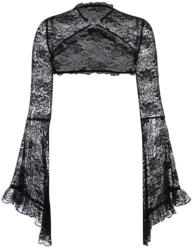 SEAUR Gothique Boléro Lace Shrug à Manches Longues Dame Boléro en Dentelle Noir Punk pour Femme Cardigan Lolita Ados FilleM