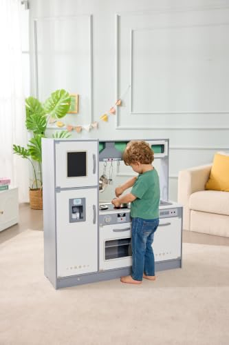 Image of Amazon Basics Kids Kitchen Set, Play Kitchen Toy Playset for Toddlers, Preschoolers, 39 inch L x 11.8 inch W x 39 inch H, White & Gray