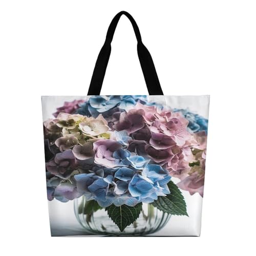 Women's Multi-Functional Shopping Bag，Hydrangea Flowers in Vase Printing Messenger Bag Shoulder Bag for Travel, Work, Shopping & Parties with Inner Pocket, Grocery Bag Lightweight & Water-Resistant3