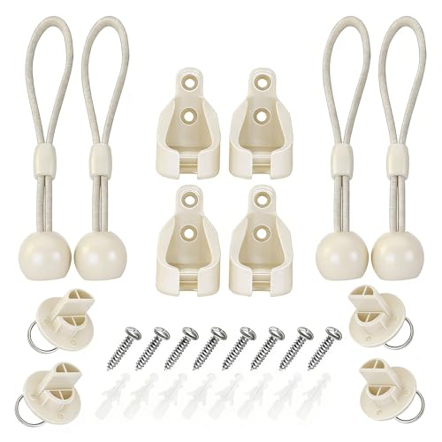 Lenareli Coolaroo Replacement Part Roller Shade Hardware Bungee Kit and End Cap Tie Downs for Coolaroo Outdoor Roller Shade (2 Ivory)