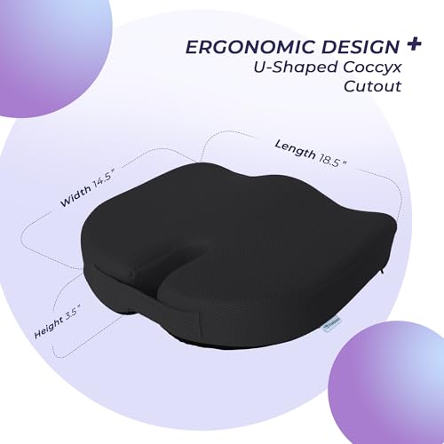 Image of Billebon Orthopedic Coccyx Seat Cushion for Tailbone & Sciatica Pain Relief| High-Density Memory Foam Chair Cushion for Hip & Lower Back Support| Ergonomic for Office| Car & Home - Black