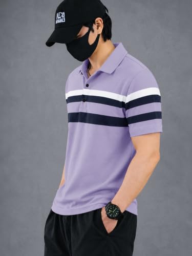 Image of Noble Monk Men's Striped Polo Neck Half Sleeve Casual T-Shirt with Regular Fit