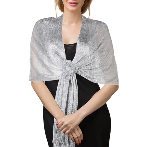 Shawls and Wraps for Evening Dresses Sparkling Metallic Shawl Wraps for Women with Buckle Women's Dressy Evenings Wear for Evening Dresses Party Wedding Bride Bridesmaid