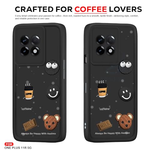 Image of AESTMO Back Case Cover for OnePlus 11R 5G Cover | Cute Fun Cartoon 3D Ball | Coffee Silicone Case | Full Body Protection | Camera Protection Back Cover for OnePlus 11R 5G (Black)