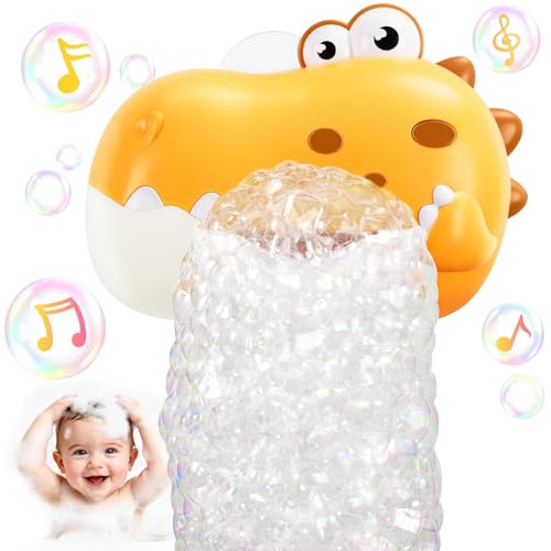 Image of Baby Bath Toys, Rechargeable Dinosaur Bath Bubble Machine with Music, Bathtime Bathtub Toys for Toddlers Birthday Valentines Gifts, Bubble Maker Toys for Kids Ages 1-3 4-8 Baby Gifts (Yellow)
