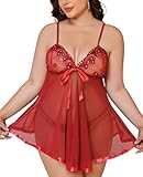 MINTLIMIT Sexy Unterwäsche Für Damen Große Größen Reizwäsche V-Ausschnitt Spitze Nachtkleid Dessous Pailletten,Rot,XL