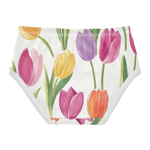 Watercolor Tulip Flower White Underwear Toddler Girl, Girls' Underwear, 2T–8 Years2