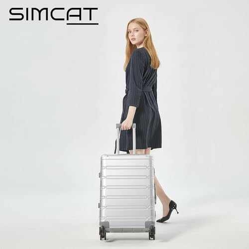 Simcat All Aluminum Carry On Suitcase, 100% Aluminium Metallkoffer, Aluminiumlegierung Koffer Trolleys Handgepäckkoffer mit Spinnerrädern, TSA-Schloss (Silber,55×35×23cm,37L)