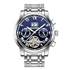 GUANQIN Men Skeleton Multifunctional Dial Automatic Self-Wind Mechanical Watch Sapphire Crystal Business Double-Sided Hollow Waterproof Clock Luminous Steel or Leather Band Wristwatch