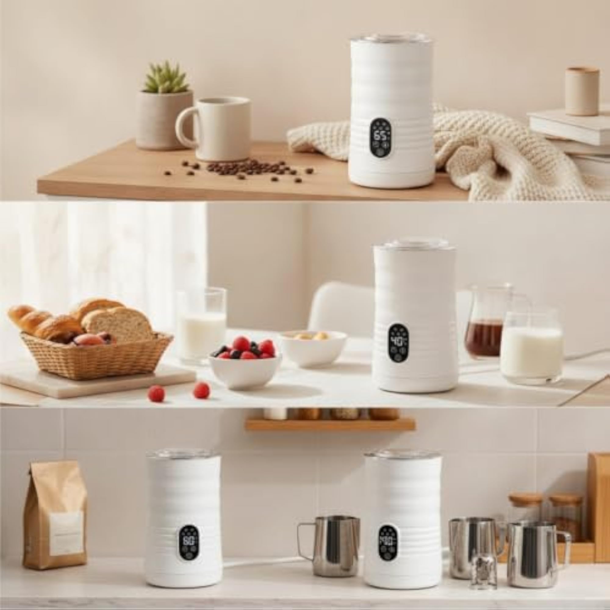 Digital Electric Milk Frother with LED Touch Screen for Coffee Lovers