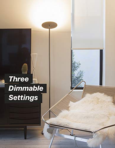 Brightech Sky Led Floor Lamp For Living Rooms & Offices -Torchiere Super Bright , Dimmable, Tall Standing Lamp For Bedroom Reading - Gold Brass #TOP4