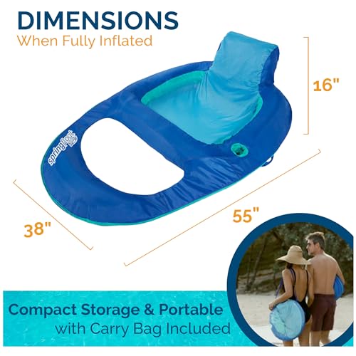 Image of SwimWays Spring Float Recliner Chair for Swimming Pool, Inflatable Pool Floats Adult with Fast Inflation, Cup Holder & Foot Rest for Ages 15 & Up, Blue