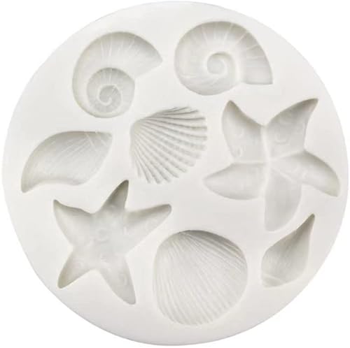 Vista 3 de Molde de silicona para fondant de temática marina, moldes de silicona de conchas de estrella de mar, caballito de mar, concha, concha, fondant