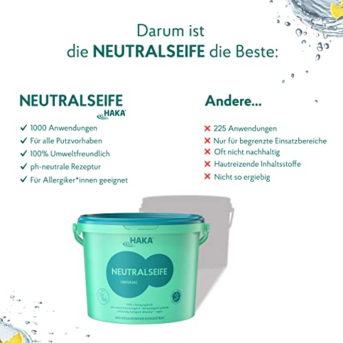 Foto von HAKA Neutralseife bewährter Allzweckreiniger, 1.000 Anwendungen, pH-neutral, langlebig, leichter Limonen-Duft, 5 Kg