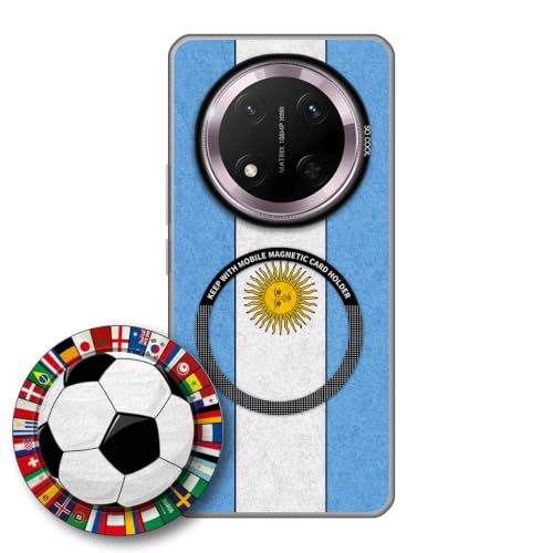 JGOYGYI Case for Honor Magic 7 Lite/Honor X9C with Magnetic Detachable Collapsible Grip Stand, Shockproof Silicone Bumper Cover, Argentina Flag Football Design,Pattern 4