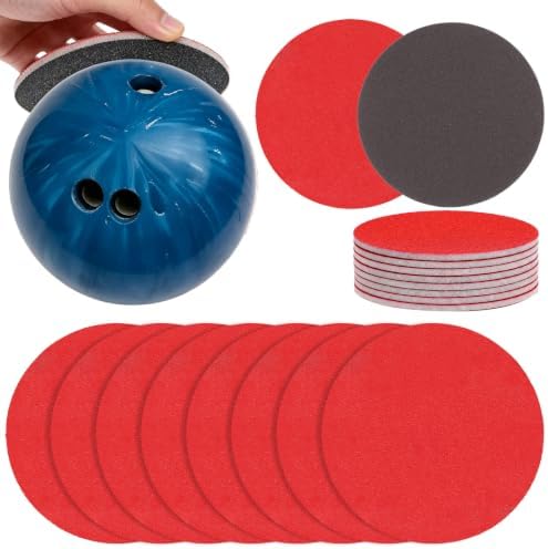Loopeer 8 Pack Bowling Sanding Pads Bowling Accessories Ball Sanding Sand Pads Polishing Cleaning Kit, Grit 500, 800, 1000, 1200, 1500, 2000, 2500, 3000 for Different Texture(Red, Black,Round)