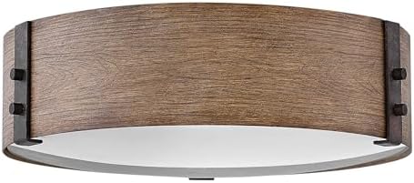 Hinkley Sawyer 15" Three Light 4W LED Medium Outdoor Flush Mount, Sequoia/Iron Rust Finish with Etched Glass