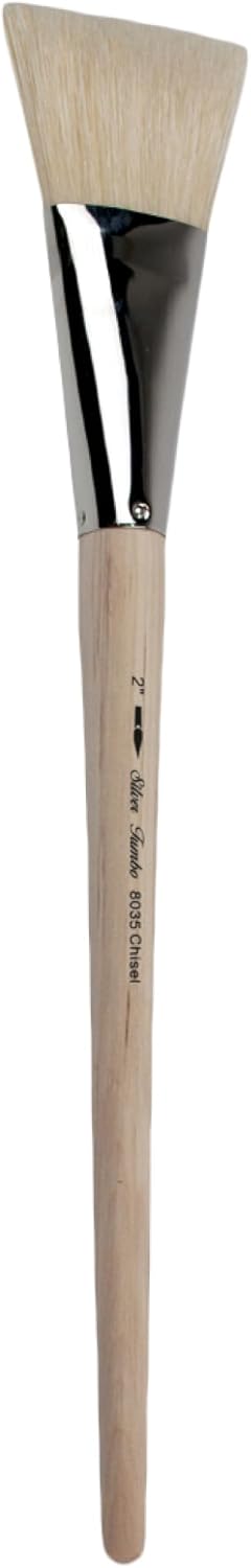 Silver Brush Limited 8035-2 Silver Jumbo Chisel White Hog Bristle Paintbrush for Oil, Acrylic, & Heavy Body Paints, Size 2 Inches, Long Handle