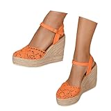 Hsternexy Sandales à talons compensés pour femme avec plateforme, wedges, sandales d'été, sandales à talon compensé, slingback, espadrilles, lin bohème, mules tressées avec talon, confortables