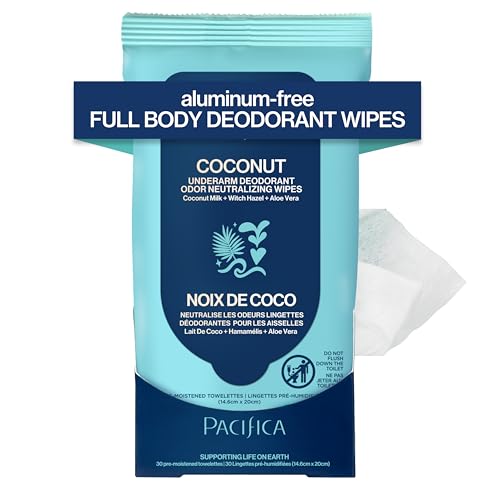 Image of Pacifica Beauty Coconut Milk & Essential Oils Underarm Deodorant Wipes, Helps Remove Odor, Aluminum-Free, Vegan & Cruelty-Free, 30 Wipes (1-Pack)