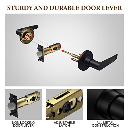 Vicmeon Passage Lever Door Handle, Classic Keyless Door Lever Set, Passage Door Lever For Hallway And Closet, Reversible For Right And Left Side, Matte Black #TOP4