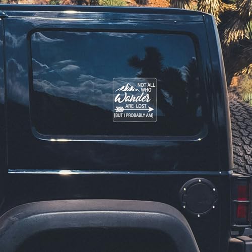 Image of 5 Pack Not All Who Wanders are Lost But I Probably Am Sticker 6x6 Inches Mountain Sign Self Adhesive Vinyl Waterproof Decal for Car RV Window Door Trunk