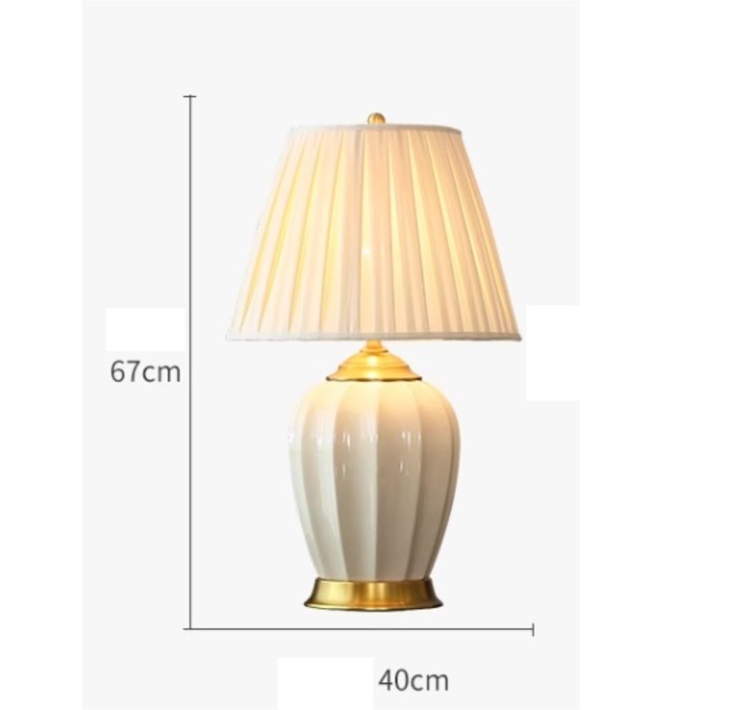 Lampada da Tavolo Lampade Luce Comodino Ceramica Lussuoso Paralume in Tessuto Comodino per Soggiorno Camera da Letto Scrivania (Colore : A