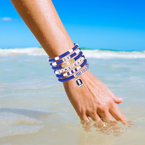 Faerliiry Game Day Bracelets For Women Football Bracelets Red Black Blue Orange Heishi Clay Beaded Stretch Bracelets Stackable Sport Fan Bracelet Bangles Football Mom Accessories Outfits  thumb #3
