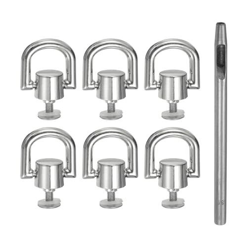 HARFINGTON 6pcs Metal Studs Rivets 8mm D-Ring Button Rivets with 3.5mm Leather Hole Punch for Leather Craft, Dim Gray
