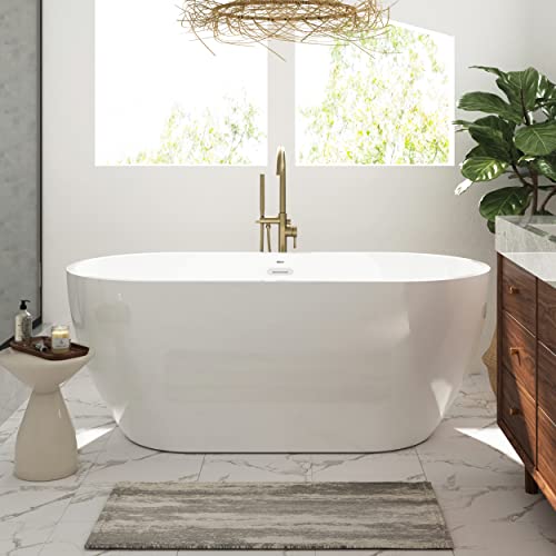 FerdY Nauru 59" Freestanding Bathtub,Gracefully Shaped Freestanding Soaking tub, Glossy
