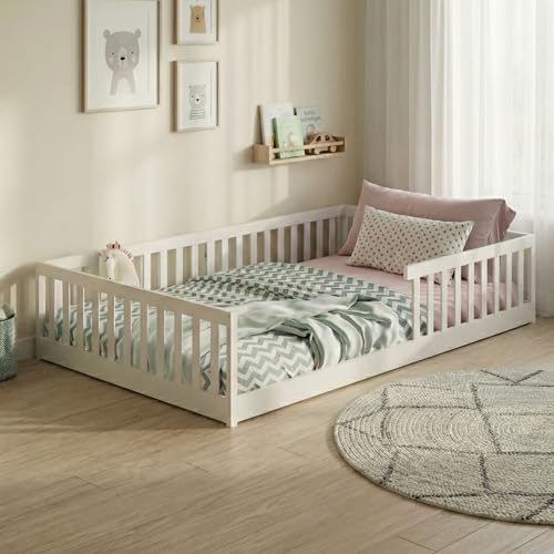 Kids Collective Lit au Sol 120 x 200 cm avec Protection Anti-Chute et sommier à Lattes - Lit Simple Montessori pour Enfant et Adolescent - Structure du lit...
