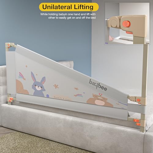 Image of BAYBEE Baby Bed Rail Guard (150x80cm), Bedrail for Baby Safety with 28 Height Adjustable, Portable Bed Side Protector for Babies Falling | Foldable Single Side Bed Railing, 2 Side, (Light Grey)